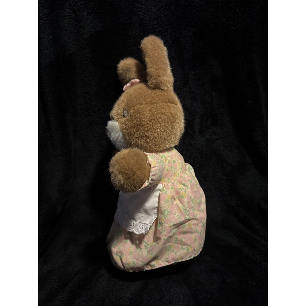 Vintage 1987 Plush Creations Inc Rabbit Floral Dress Brown Bunny 14" - Picture 2 of 6